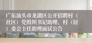 广东汕头市龙湖区公开招聘村（社区）党组织书记助理、村（居）委会主任助理面试公告