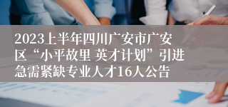 2023上半年四川广安市广安区“小平故里 英才计划”引进急需紧缺专业人才16人公告