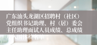 广东汕头龙湖区招聘村（社区）党组织书记助理、村（居）委会主任助理面试人员成绩、总成绩及入围体检名单