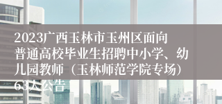 2023广西玉林市玉州区面向普通高校毕业生招聘中小学、幼儿园教师（玉林师范学院专场）63人公告