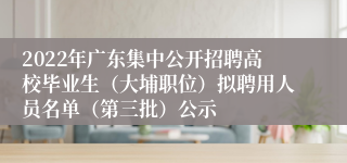 2022年广东集中公开招聘高校毕业生（大埔职位）拟聘用人员名单（第三批）公示