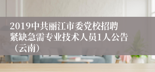 2019中共丽江市委党校招聘紧缺急需专业技术人员1人公告（云南）