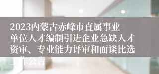 2023内蒙古赤峰市直属事业单位人才编制引进企业急缺人才资审、专业能力评审和面谈比选工作公告 