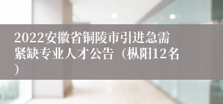 2022安徽省铜陵市引进急需紧缺专业人才公告（枞阳12名）