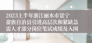 2023上半年浙江丽水市景宁畲族自治县引进高层次和紧缺急需人才部分岗位笔试成绩及入围面试人员公告