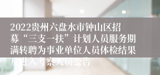 2022贵州六盘水市钟山区招募“三支一扶”计划人员服务期满转聘为事业单位人员体检结果及进入考察人员公告