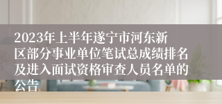 2023年上半年遂宁市河东新区部分事业单位笔试总成绩排名及进入面试资格审查人员名单的公告
