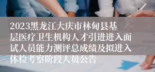 2023黑龙江大庆市林甸县基层医疗卫生机构人才引进进入面试人员能力测评总成绩及拟进入体检考察阶段人员公告