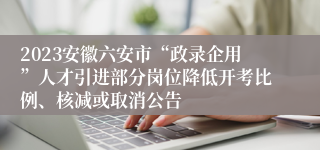2023安徽六安市“政录企用”人才引进部分岗位降低开考比例、核减或取消公告