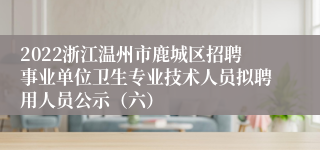 2022浙江温州市鹿城区招聘事业单位卫生专业技术人员拟聘用人员公示（六）