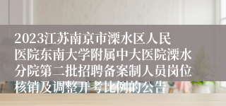 2023江苏南京市溧水区人民医院东南大学附属中大医院溧水分院第二批招聘备案制人员岗位核销及调整开考比例的公告