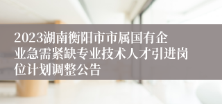 2023湖南衡阳市市属国有企业急需紧缺专业技术人才引进岗位计划调整公告