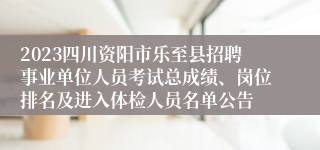 2023四川资阳市乐至县招聘事业单位人员考试总成绩、岗位排名及进入体检人员名单公告