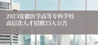 2023安徽医学高等专科学校高层次人才招聘25人公告