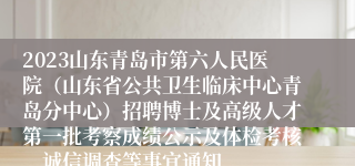 2023山东青岛市第六人民医院（山东省公共卫生临床中心青岛分中心）招聘博士及高级人才第一批考察成绩公示及体检考核、诚信调查等事宜通知