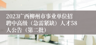 2023广西柳州市事业单位招聘中高级（急需紧缺）人才58人公告（第二批）