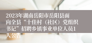 2023年湖南岳阳市岳阳县面向全县“十佳村（社区）党组织书记”招聘乡镇事业单位人员1人公告