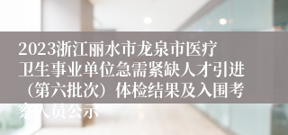 2023浙江丽水市龙泉市医疗卫生事业单位急需紧缺人才引进（第六批次）体检结果及入围考察人员公示