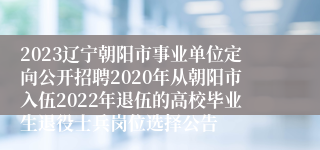 2023辽宁朝阳市事业单位定向公开招聘2020年从朝阳市入伍2022年退伍的高校毕业生退役士兵岗位选择公告