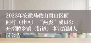 2023年安徽马鞍山雨山区面向村（社区） “两委”成员公开招聘乡镇（街道）事业编制人员公告