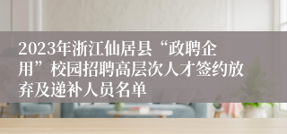 2023年浙江仙居县“政聘企用”校园招聘高层次人才签约放弃及递补人员名单