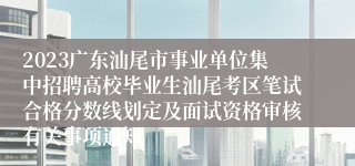 2023广东汕尾市事业单位集中招聘高校毕业生汕尾考区笔试合格分数线划定及面试资格审核有关事项通知