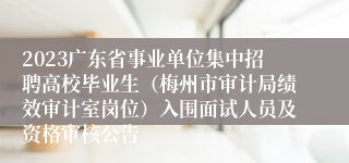 2023广东省事业单位集中招聘高校毕业生（梅州市审计局绩效审计室岗位）入围面试人员及资格审核公告