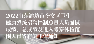 2022山东潍坊市奎文区卫生健康系统招聘控制总量人员面试成绩、总成绩及进入考察体检范围人员等有关工作通知