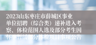 2023山东枣庄市薛城区事业单位招聘（综合类）递补进入考察、体检范围人选及部分考生因怀孕暂缓部分体检项目事项公告