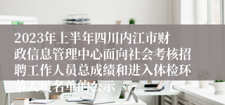 2023年上半年四川内江市财政信息管理中心面向社会考核招聘工作人员总成绩和进入体检环节人员名单的公示