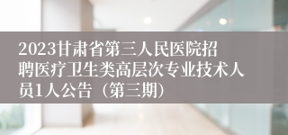 2023甘肃省第三人民医院招聘医疗卫生类高层次专业技术人员1人公告（第三期）