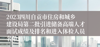 2023四川自贡市住房和城乡建设局第二批引进储备高端人才面试成绩及排名和进入体检人员名单通知