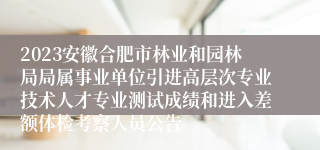 2023安徽合肥市林业和园林局局属事业单位引进高层次专业技术人才专业测试成绩和进入差额体检考察人员公告