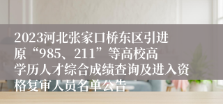 2023河北张家口桥东区引进原“985、211”等高校高学历人才综合成绩查询及进入资格复审人员名单公告