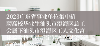 2023广东省事业单位集中招聘高校毕业生汕头市澄海区总工会属下汕头市澄海区工人文化宫体检合格人员确定为考察对象等有关事项公告