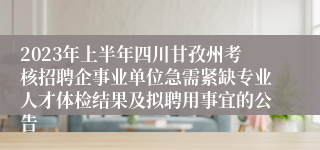 2023年上半年四川甘孜州考核招聘企事业单位急需紧缺专业人才体检结果及拟聘用事宜的公告
