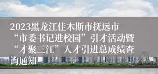 2023黑龙江佳木斯市抚远市“市委书记进校园”引才活动暨“才聚三江”人才引进总成绩查询通知