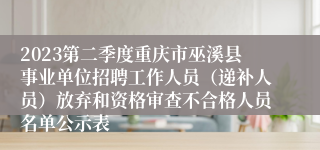 2023第二季度重庆市巫溪县事业单位招聘工作人员（递补人员）放弃和资格审查不合格人员名单公示表
