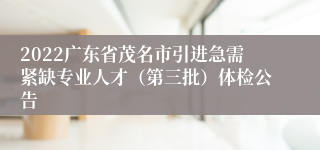 2022广东省茂名市引进急需紧缺专业人才（第三批）体检公告