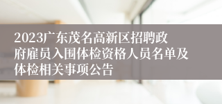 2023广东茂名高新区招聘政府雇员入围体检资格人员名单及体检相关事项公告