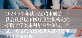 2023下半年陕西宝鸡市麟游县县及县以下医疗卫生机构定向招聘医学类本科毕业生笔试、面试、考试总成绩及进入资格复审人员名单公告
