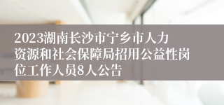 2023湖南长沙市宁乡市人力资源和社会保障局招用公益性岗位工作人员8人公告