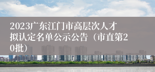 2023广东江门市高层次人才拟认定名单公示公告（市直第20批）