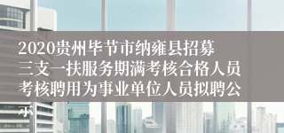 2020贵州毕节市纳雍县招募三支一扶服务期满考核合格人员考核聘用为事业单位人员拟聘公示