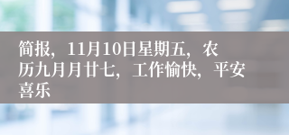 简报，11月10日星期五，农历九月月廿七，工作愉快，平安喜乐