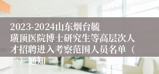 2023-2024山东烟台毓璜顶医院博士研究生等高层次人才招聘进入考察范围人员名单（一）通知