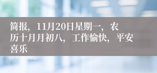 简报，11月20日星期一，农历十月月初八，工作愉快，平安喜乐