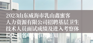 2023山东威海市乳山鑫蜜客人力资源有限公司招聘基层卫生技术人员面试成绩及进入考察体检人员名单等事项通知