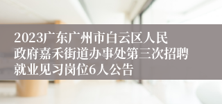 2023广东广州市白云区人民政府嘉禾街道办事处第三次招聘就业见习岗位6人公告