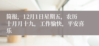 简报，12月1日星期五，农历十月月十九，工作愉快，平安喜乐